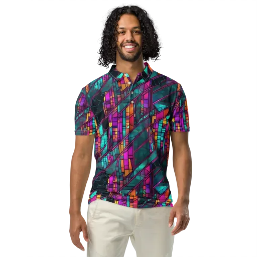 Electric Rose Window on a Men's Slim Fit Polo Shirt