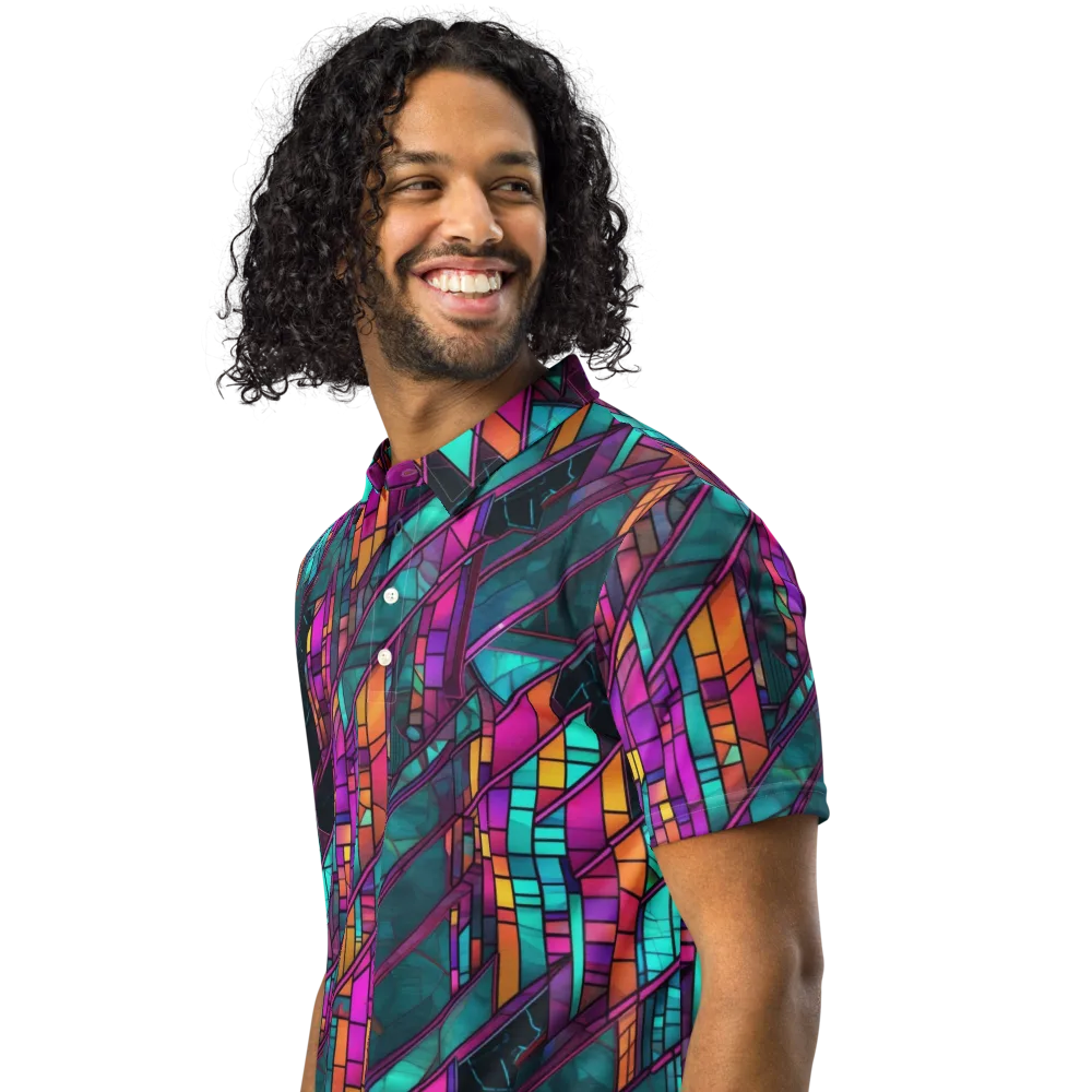 Electric Rose Window on Men's Slim Fit Polo Shirt — Left Front
