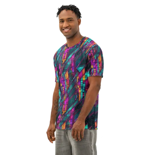 Electric Rose Window on a Men's Cotton Crew Neck T-Shirt