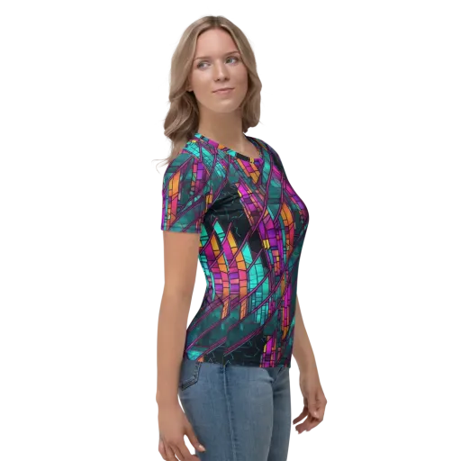 Electric Rose Window on a Women's Crew Neck T-Shirt