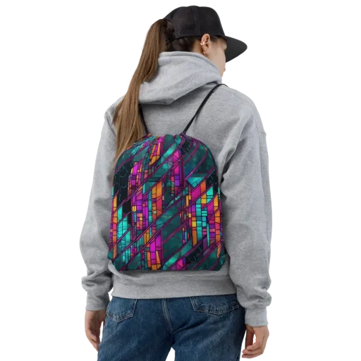 Electric Rose Window on a Drawstring Bag