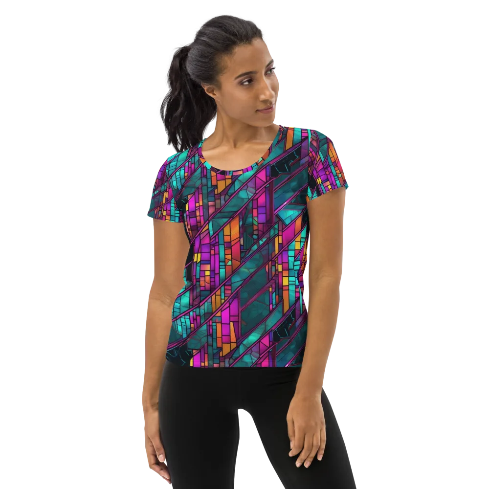 Electric Rose Window on Women's Athletic T-Shirt — Front