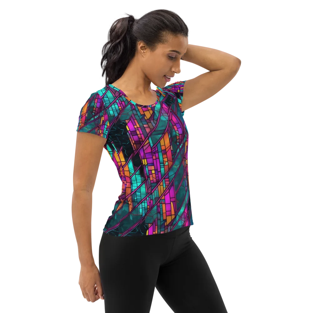 Electric Rose Window on Women's Athletic T-Shirt — Right
