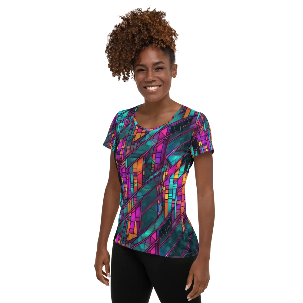 Electric Rose Window on Women's Athletic T-Shirt — Left