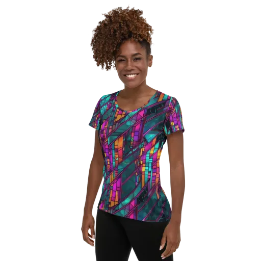 Electric Rose Window on a Women's Athletic T-Shirt