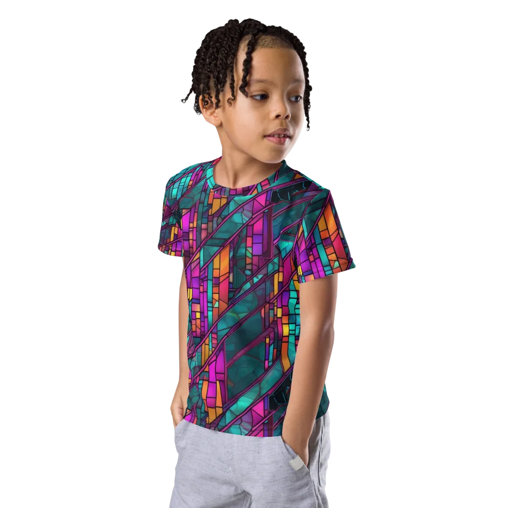 Electric Rose Window on Kids Crew Neck T-Shirt — Left Front