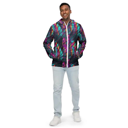 Electric Rose Window on a Men's Windbreaker