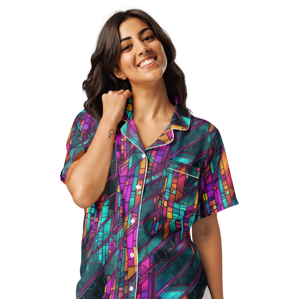Electric Rose Window on Women's Short Sleeve Pajama Top — Front