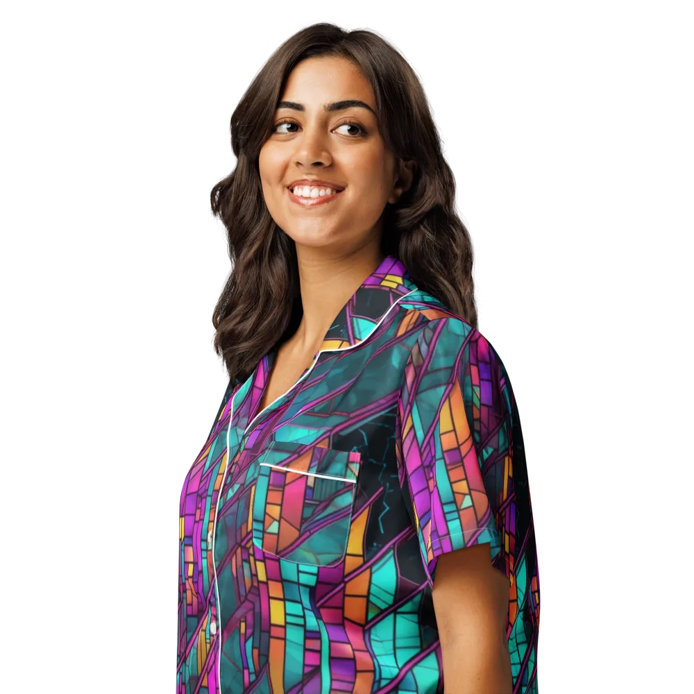 Electric Rose Window on Women's Short Sleeve Pajama Top — Left Front