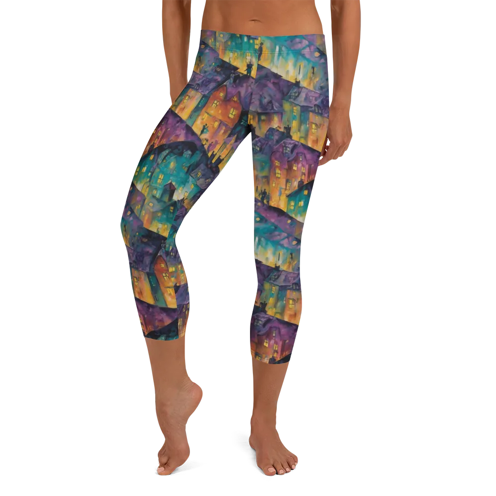 Midnight Rooftops on Capri Leggings — Front