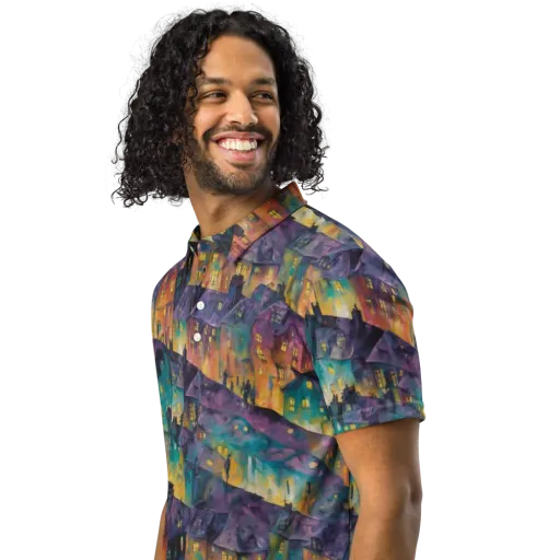 Midnight Rooftops on a Men's Slim Fit Polo Shirt