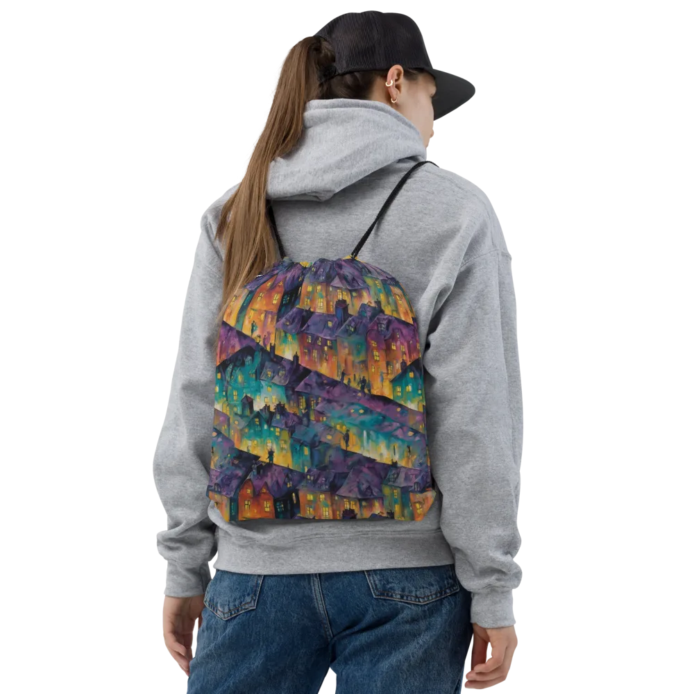 Midnight Rooftops on Drawstring Bag — Front
