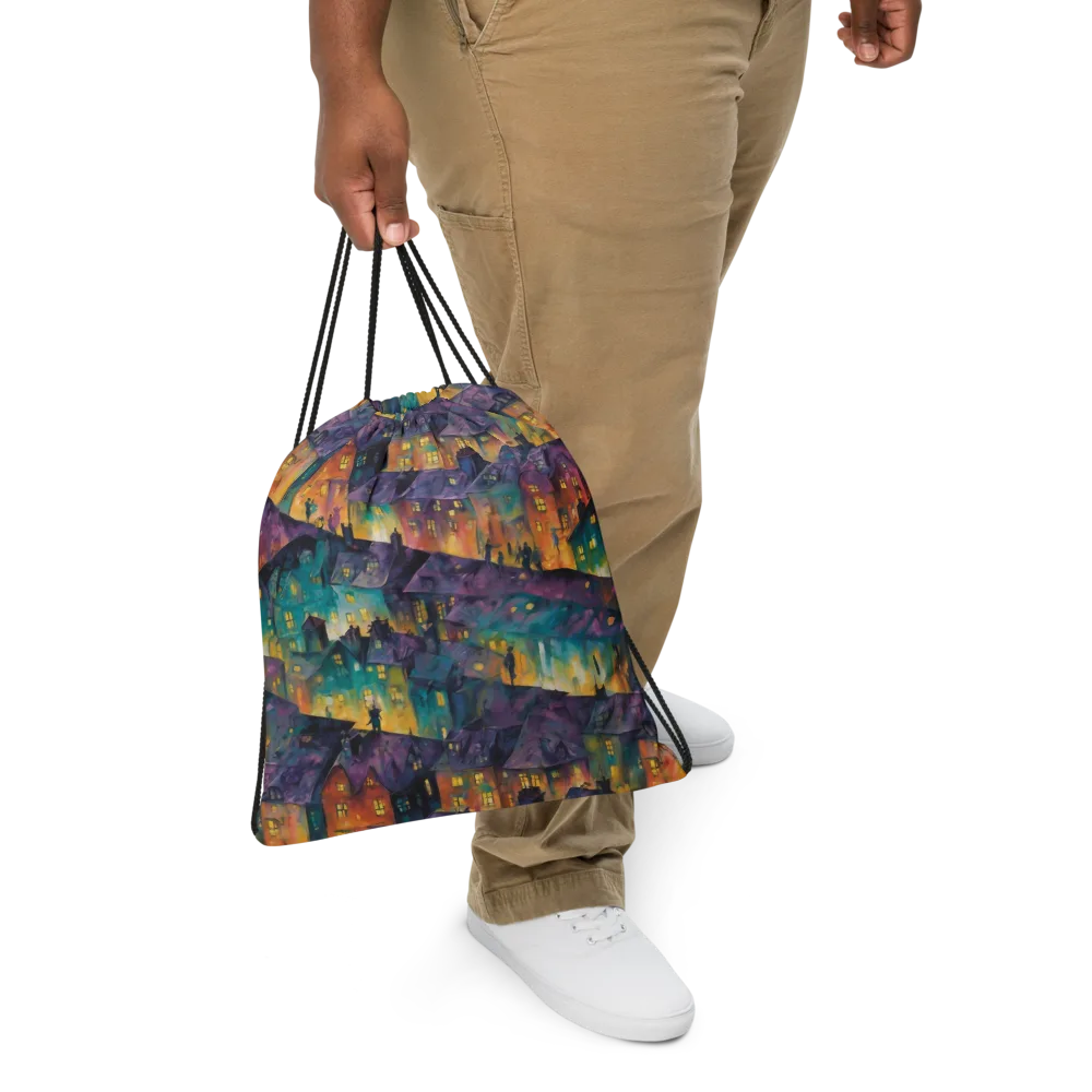 Midnight Rooftops on Drawstring Bag — Front
