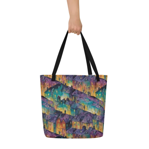 Midnight Rooftops on a Large Tote Bag W/ Pocket