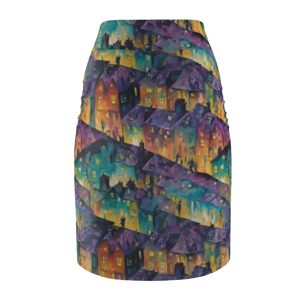 Midnight Rooftops on Pencil Skirt — Back