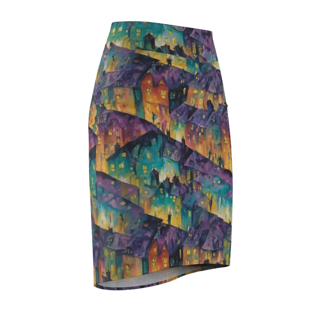 Midnight Rooftops on Pencil Skirt — Front Side