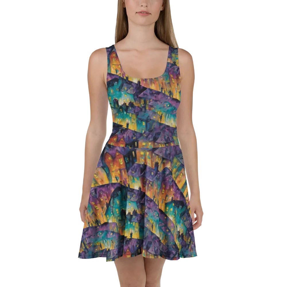 Midnight Rooftops on Skater Dress — Front