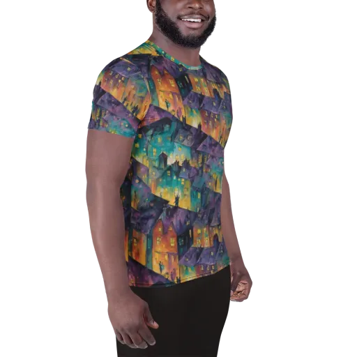 Midnight Rooftops on a Men's Athletic T-Shirt