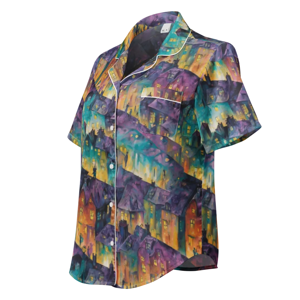 Midnight Rooftops on Women's Short Sleeve Pajama Top — Left Front