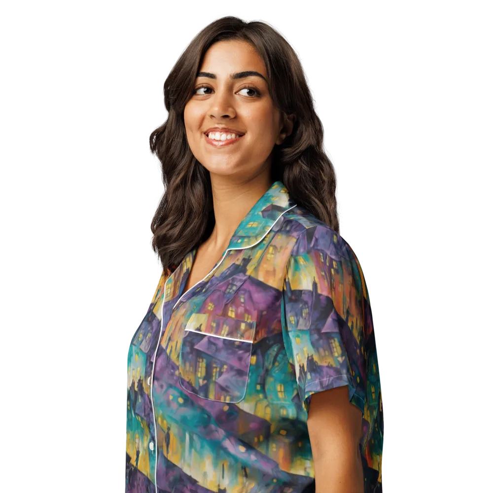 Midnight Rooftops on Women's Short Sleeve Pajama Top — Left Front