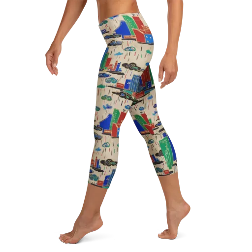 Rainy Neon City on a Capri Leggings