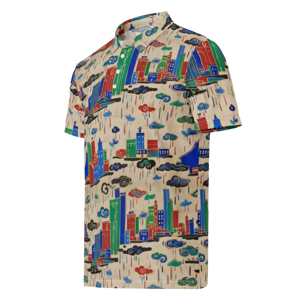 Rainy Neon City on Men's Slim Fit Polo Shirt — Left Front