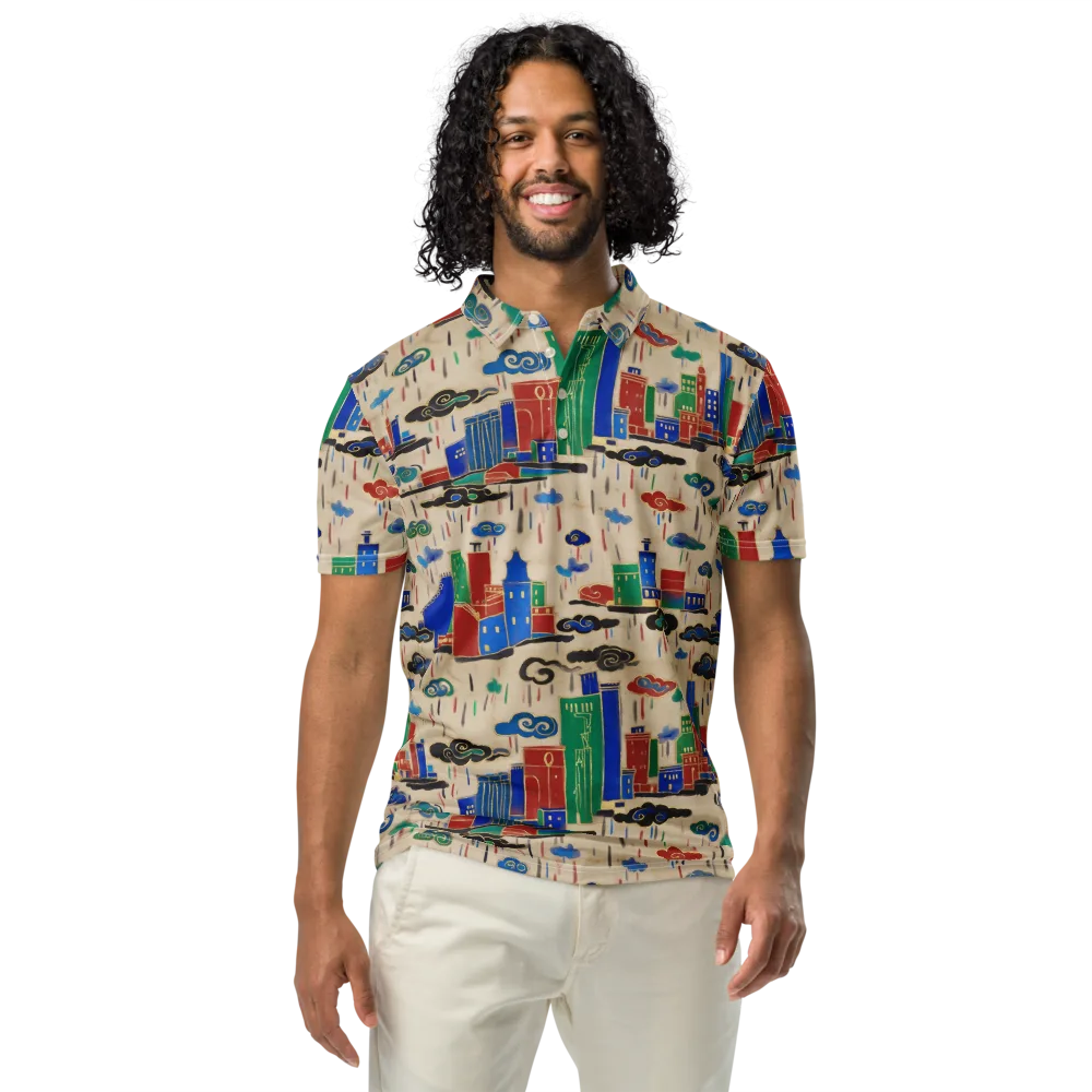 Rainy Neon City on Men's Slim Fit Polo Shirt — Front