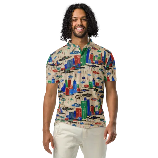 Rainy Neon City on a Men's Slim Fit Polo Shirt