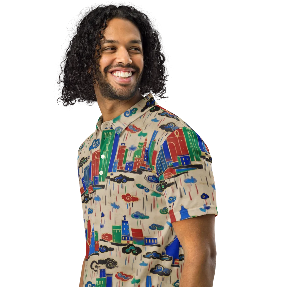 Rainy Neon City on Men's Slim Fit Polo Shirt — Left Front
