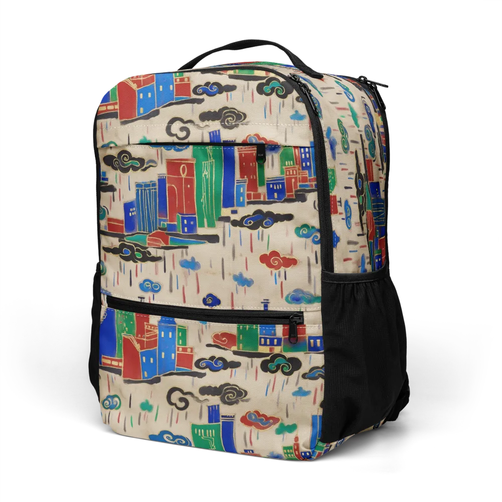 Rainy Neon City on Utility Backpack — Left Front