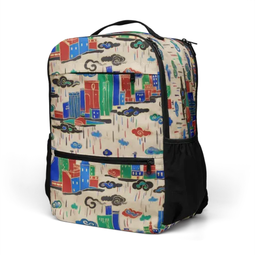 Rainy Neon City on a Utility Backpack