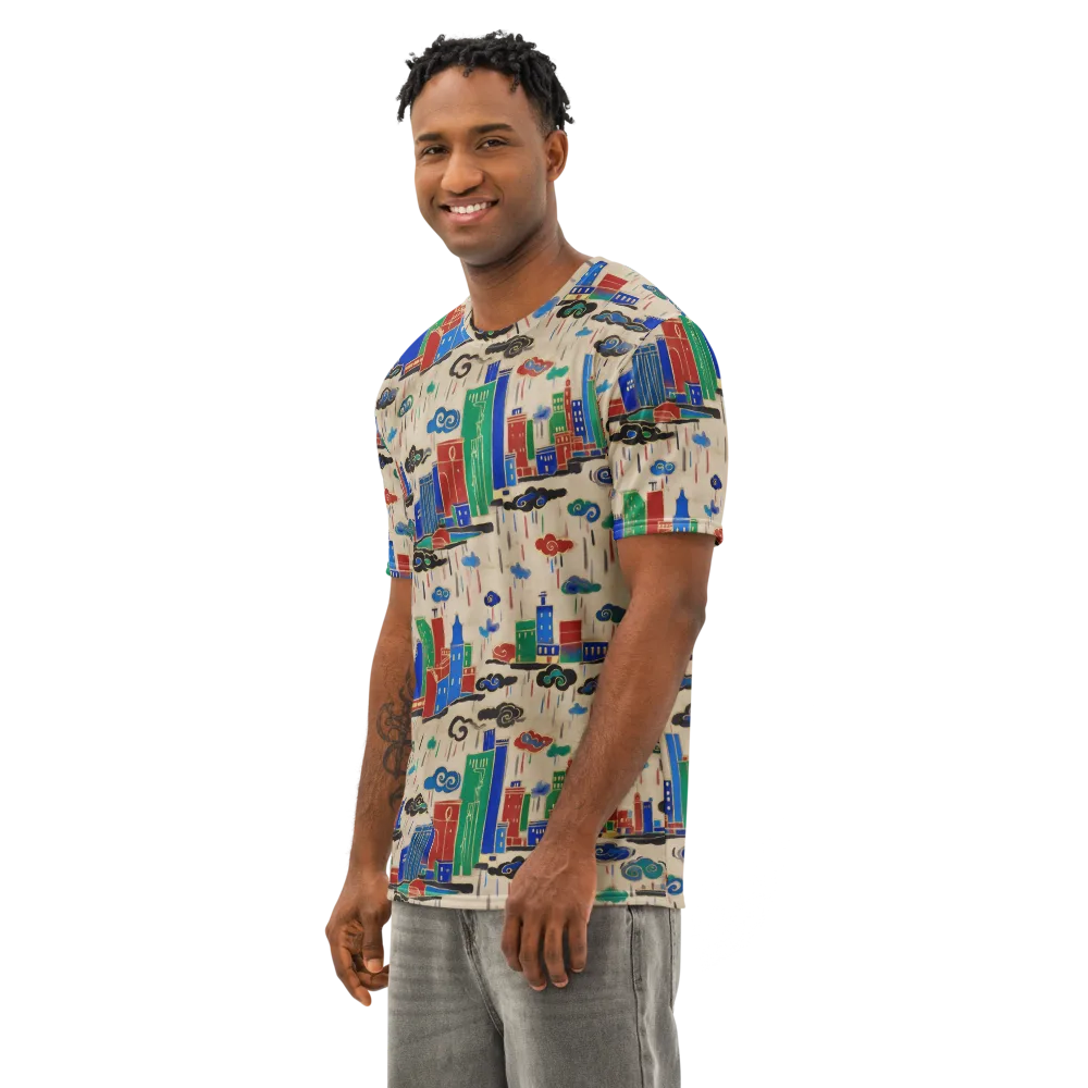 Rainy Neon City on Men's Cotton Crew Neck T-Shirt — Left Front