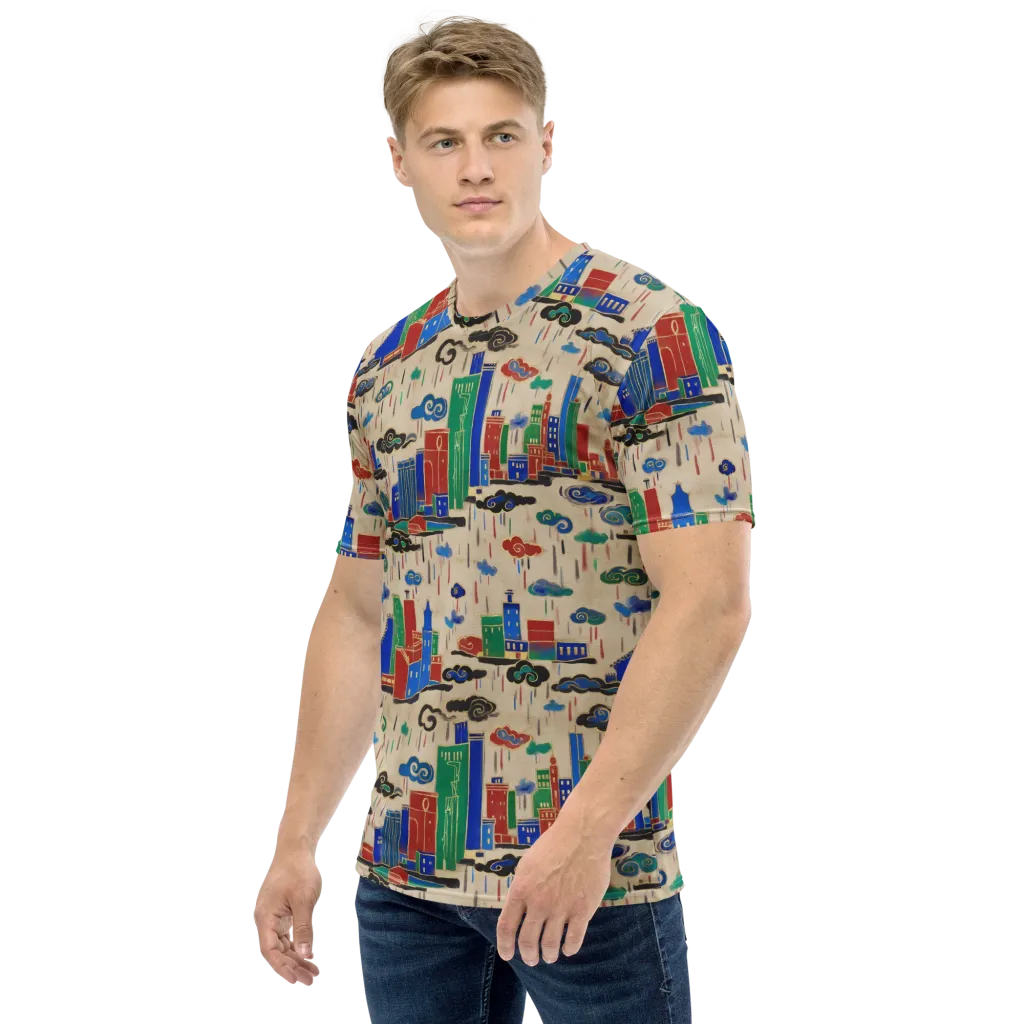 Rainy Neon City on Men's Crew Neck T-Shirt — Left