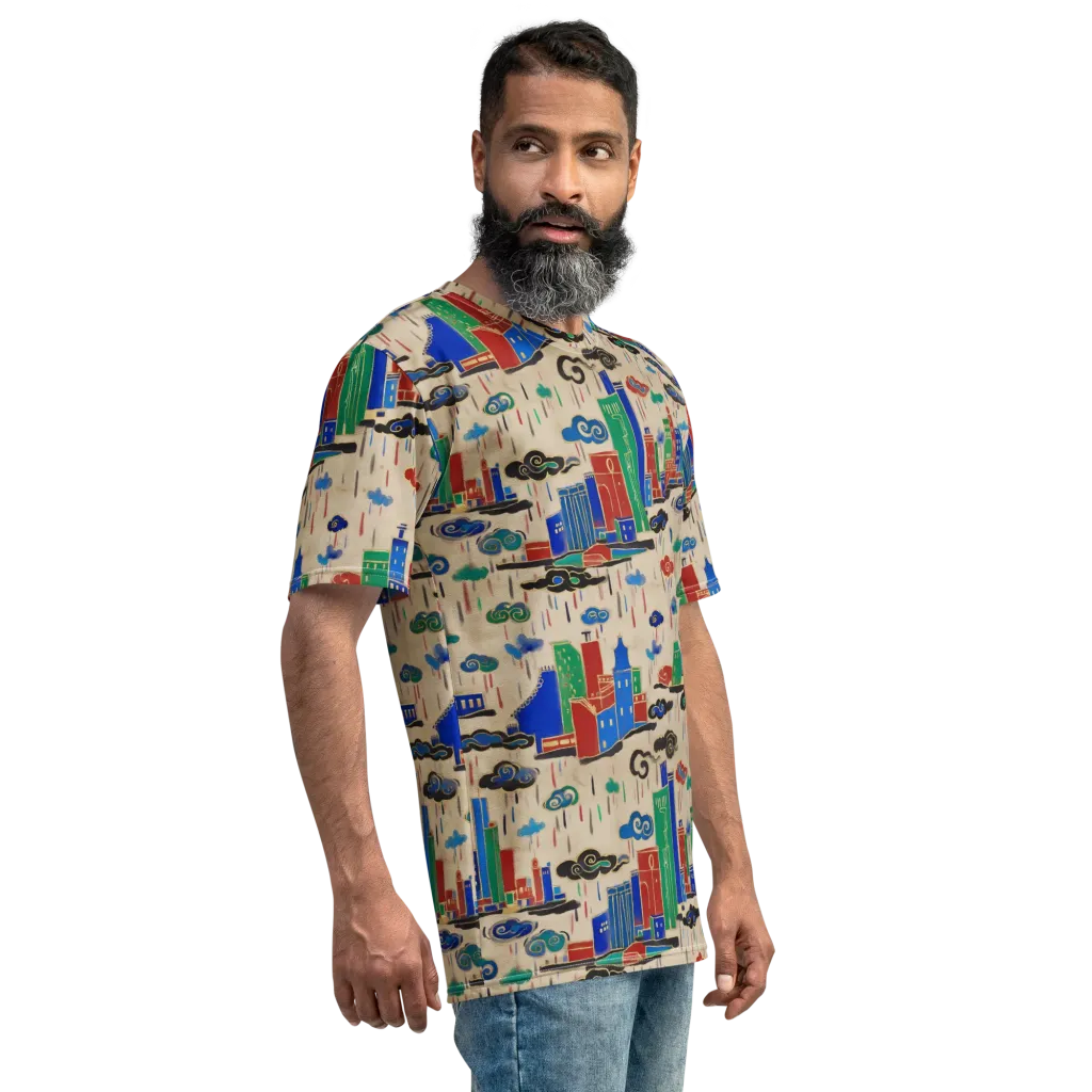 Rainy Neon City on Men's Crew Neck T-Shirt — Right