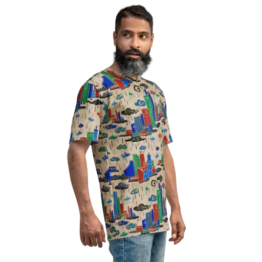 Rainy Neon City on a Men's Crew Neck T-Shirt