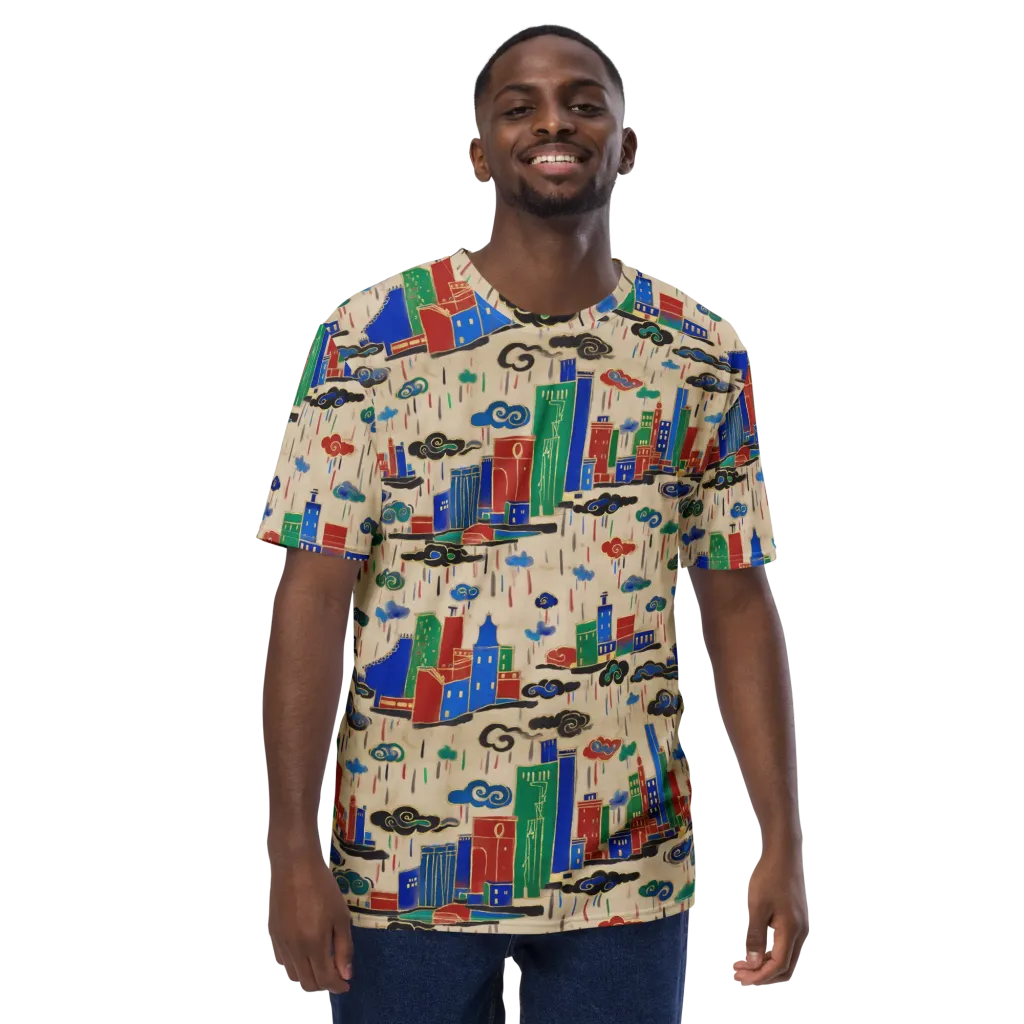Rainy Neon City on Men's Crew Neck T-Shirt — Front