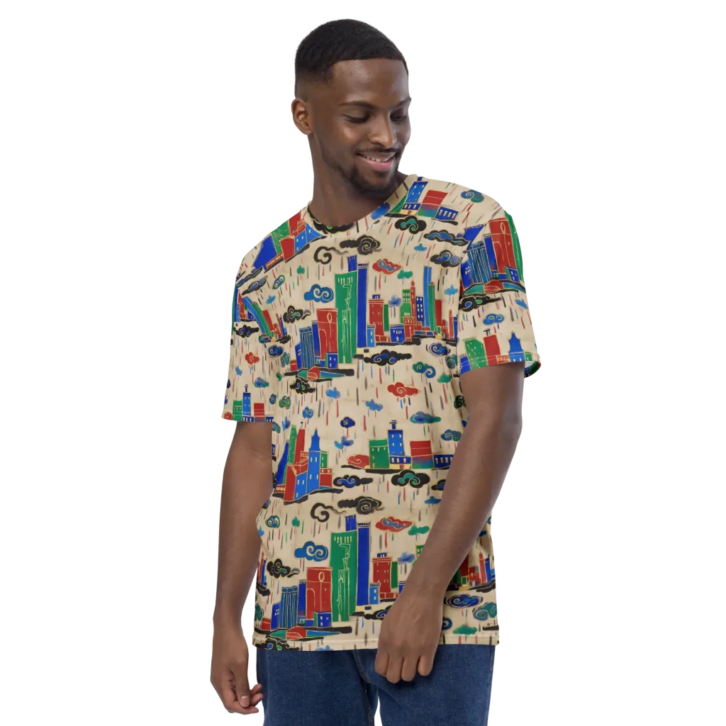 Rainy Neon City on Men's Crew Neck T-Shirt — Left