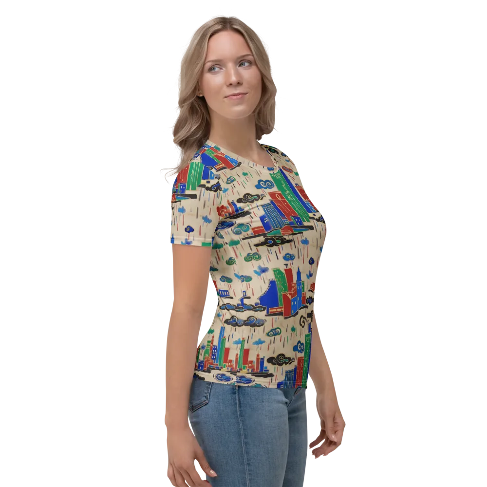 Rainy Neon City on Women's Crew Neck T-Shirt — Right