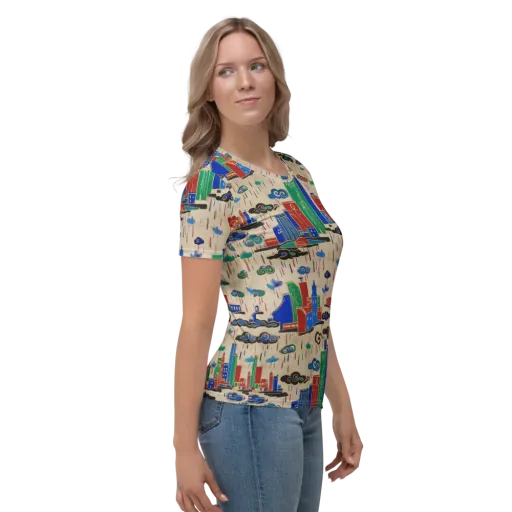 Rainy Neon City on a Women's Crew Neck T-Shirt