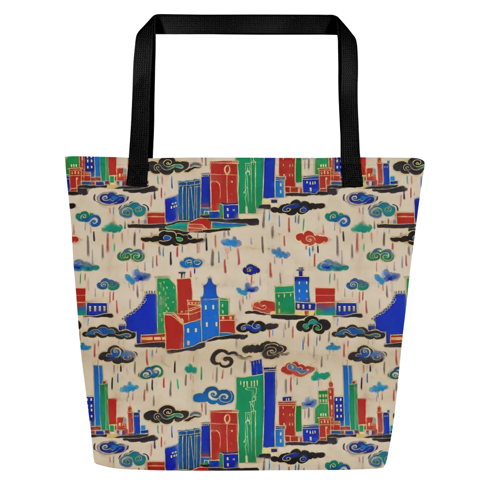 Rainy Neon City on Large Tote Bag W/ Pocket — Front