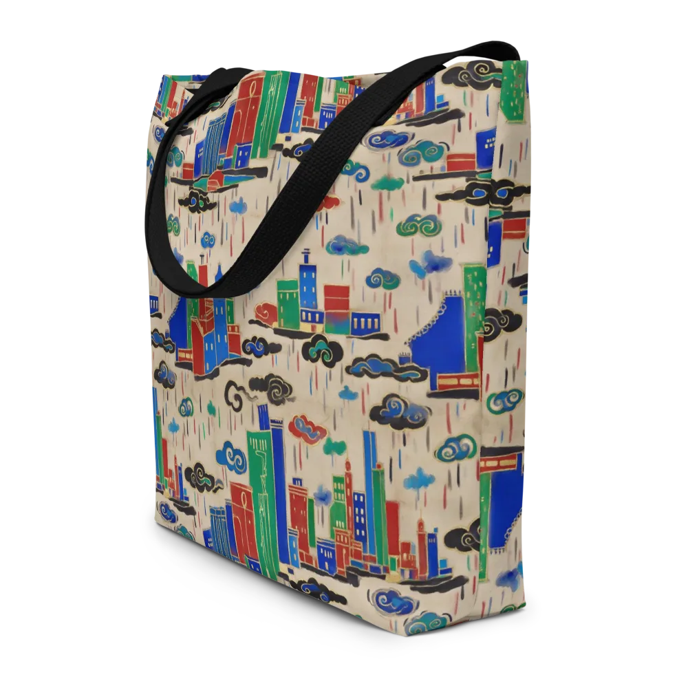 Rainy Neon City on Large Tote Bag W/ Pocket — Front