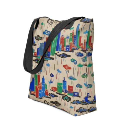 Rainy Neon City on a Tote Bag