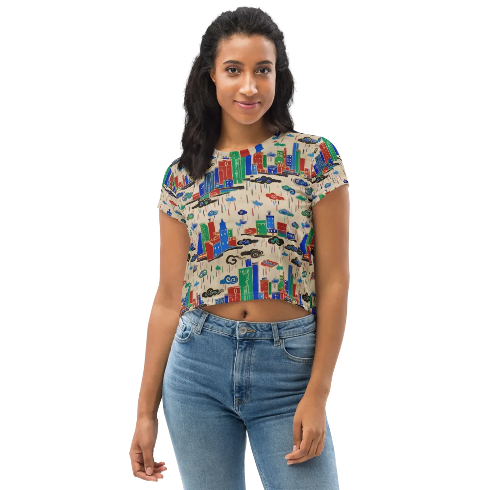 Rainy Neon City on Crop Tee — Front