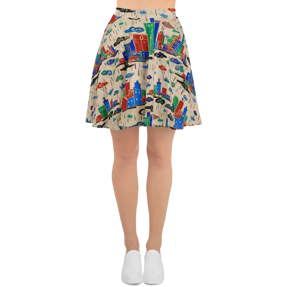 Rainy Neon City on Skater Skirt — Front