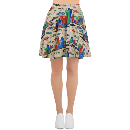 Rainy Neon City on a Skater Skirt