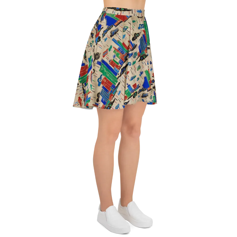 Rainy Neon City on Skater Skirt — Right