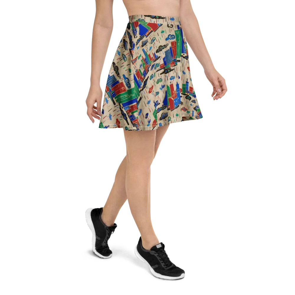 Rainy Neon City on Skater Skirt — Right