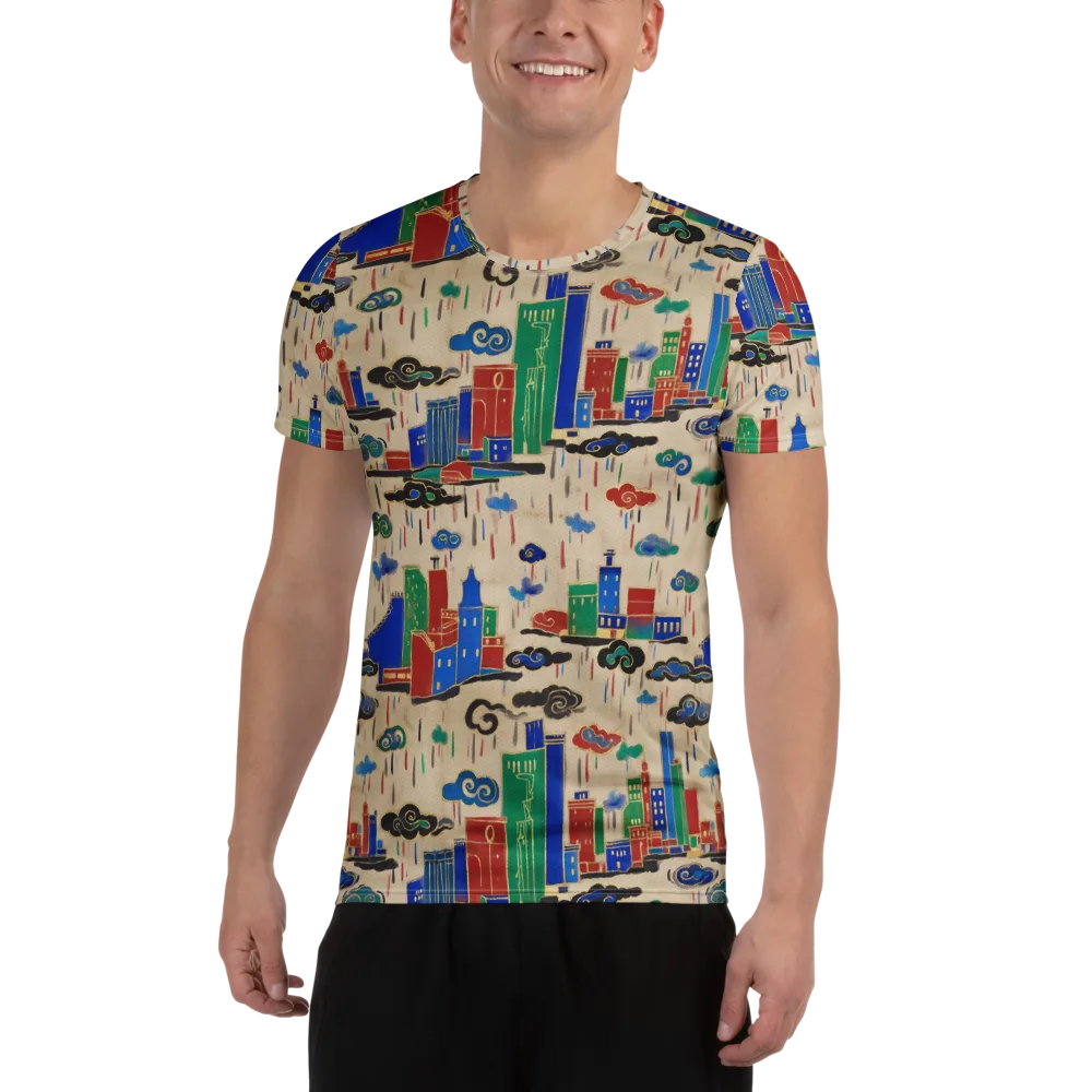 Rainy Neon City on Men's Athletic T-Shirt — Front