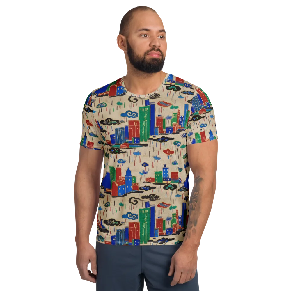 Rainy Neon City on Men's Athletic T-Shirt — Front