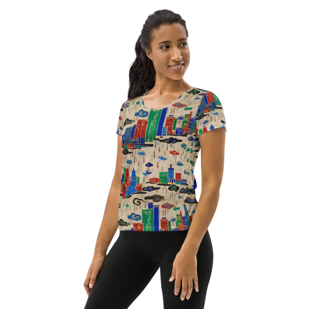 Rainy Neon City on Women's Athletic T-Shirt — Left
